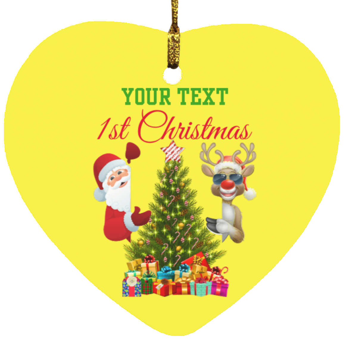 1st Christmas(custom name) Santa and Rudolph Heart Ornament