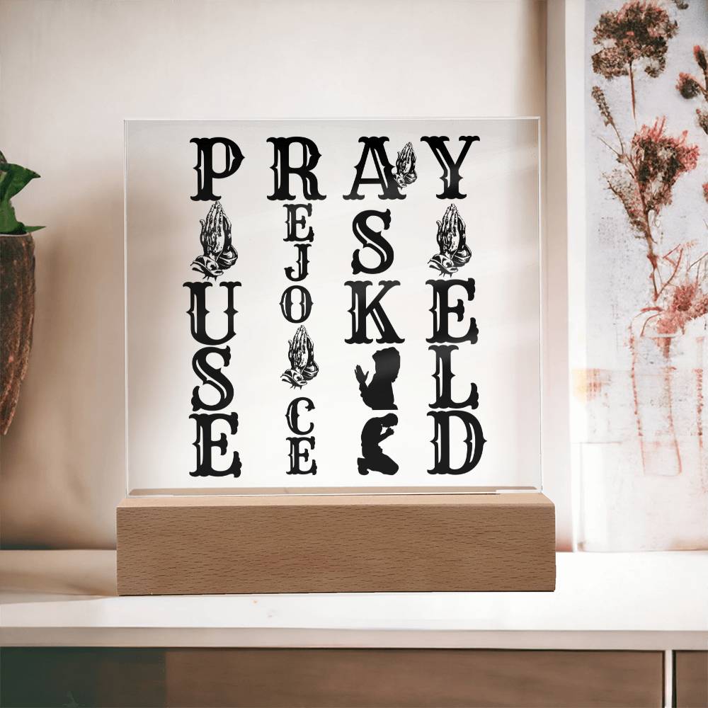 PRAY WOODEN/LED ( black letters)