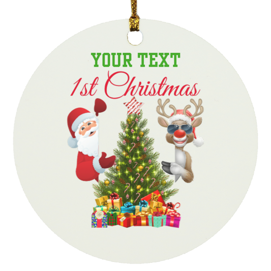 1st Christmas(custom name) Santa and Rudolph Circle Ornament