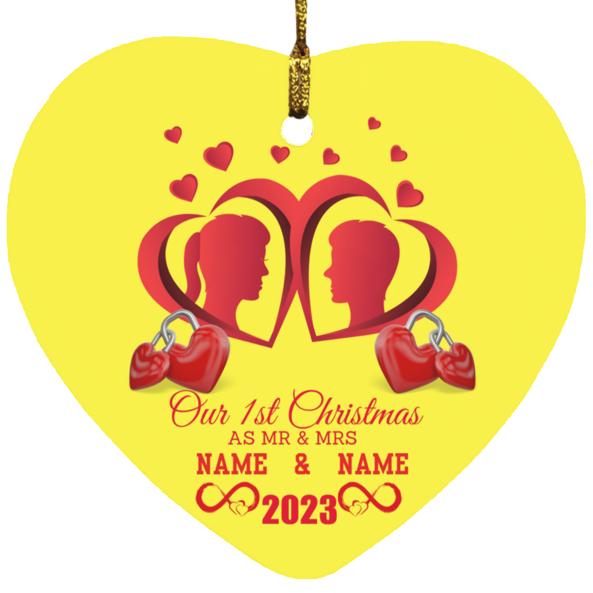 MR & MRS (Custom Name)1st Christmas Heart Ornament