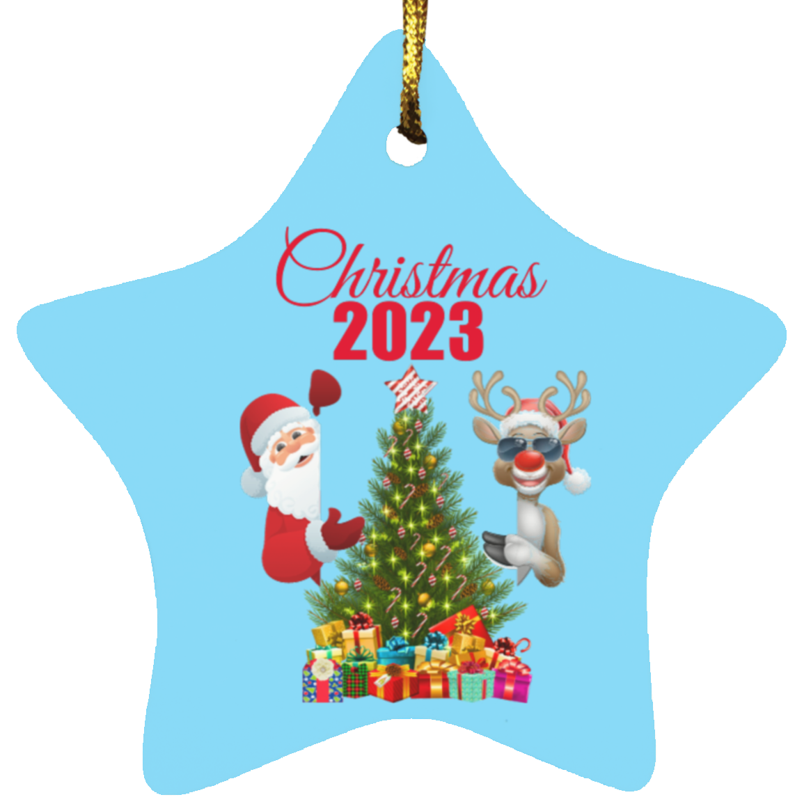 Christmas 2023 Santa and Rudolph Star Ornament