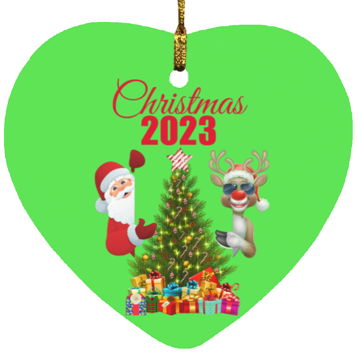 Christmas 2023 Santa and Rudolph Heart Ornament