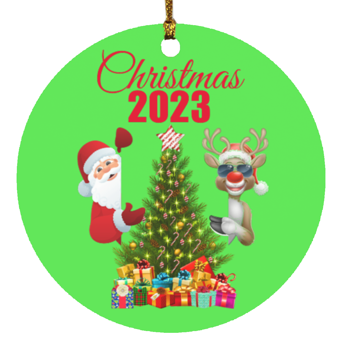 Christmas 2023 Santa and Rudolph Circle Ornament