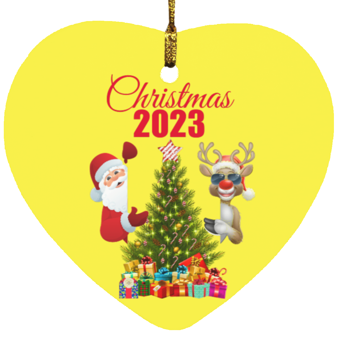 Christmas 2023 Santa and Rudolph Heart Ornament