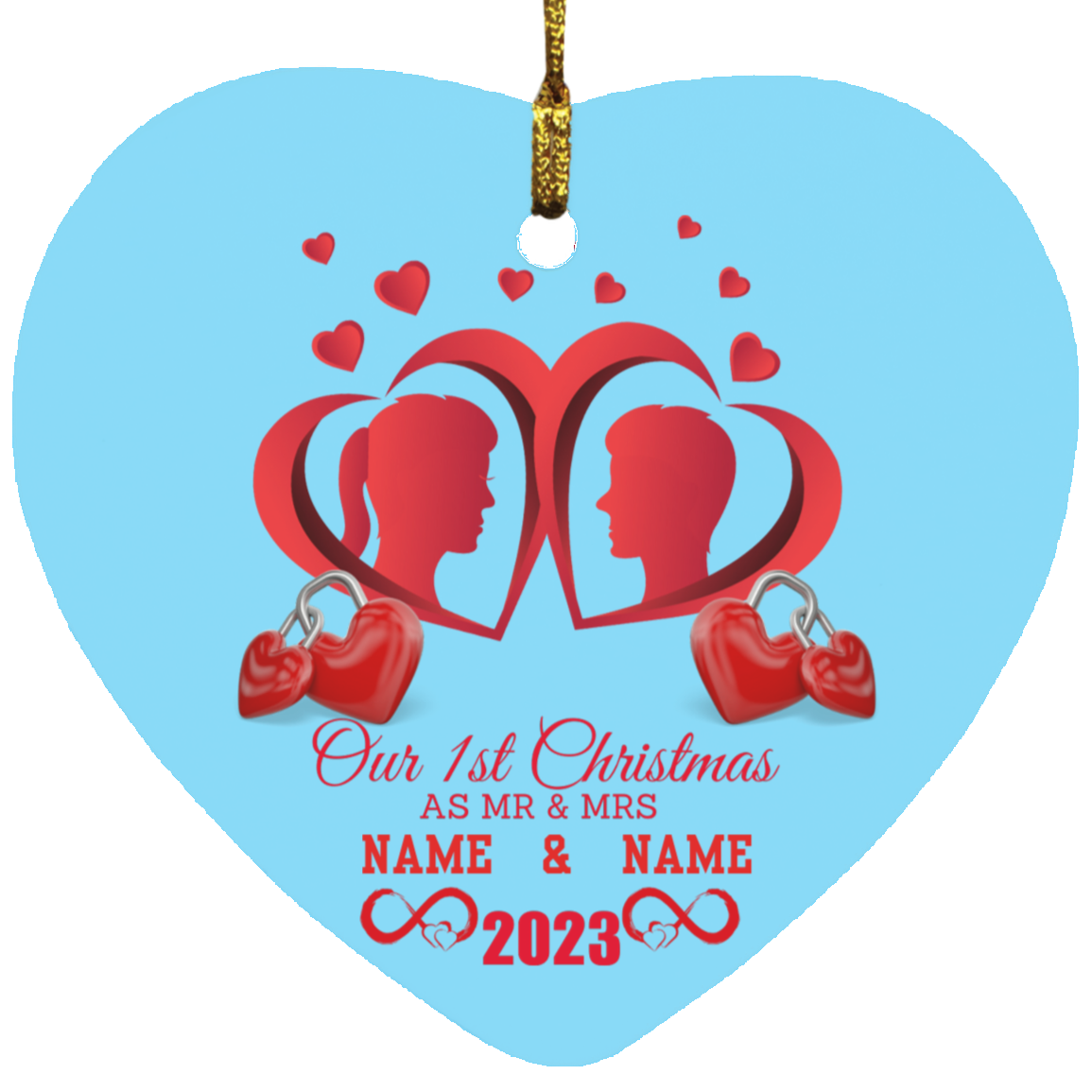 MR & MRS (Custom Name)1st Christmas Heart Ornament