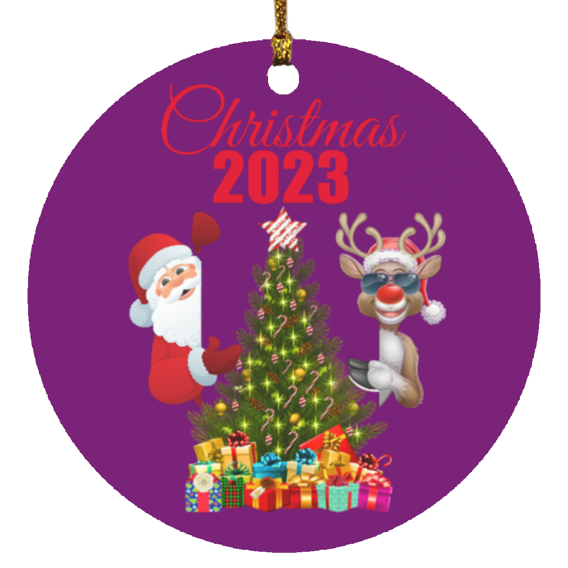 Christmas 2023 Santa and Rudolph Circle Ornament