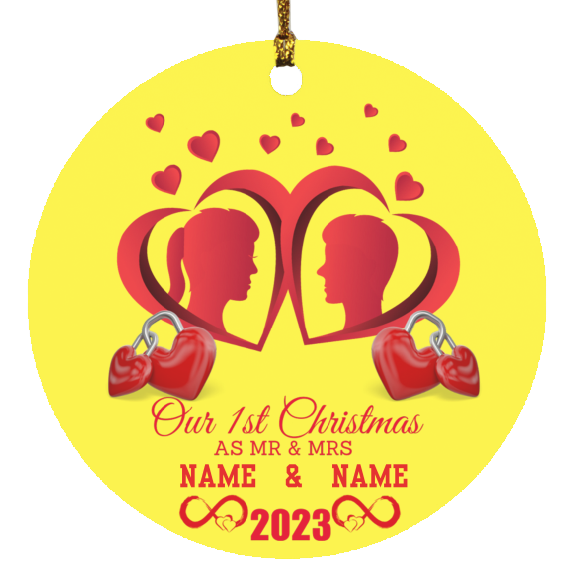 MR & MRS (Custom Name)1st Christmas Circle Ornament