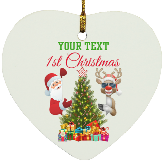 1st Christmas(custom name) Santa and Rudolph Heart Ornament