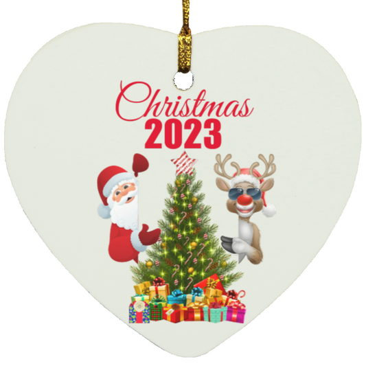 Christmas 2023 Santa and Rudolph Heart Ornament