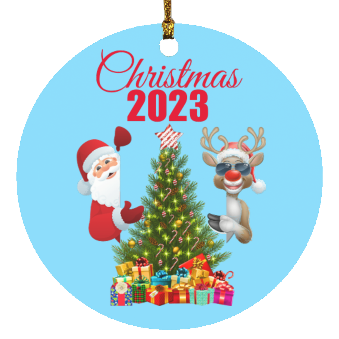 Christmas 2023 Santa and Rudolph Circle Ornament