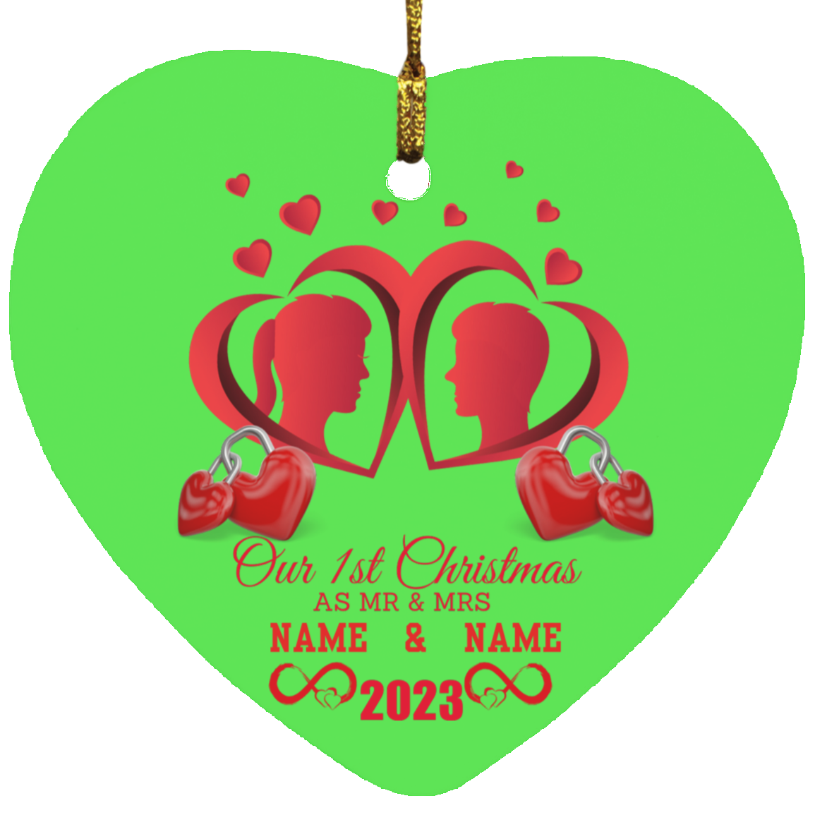 MR & MRS (Custom Name)1st Christmas Heart Ornament