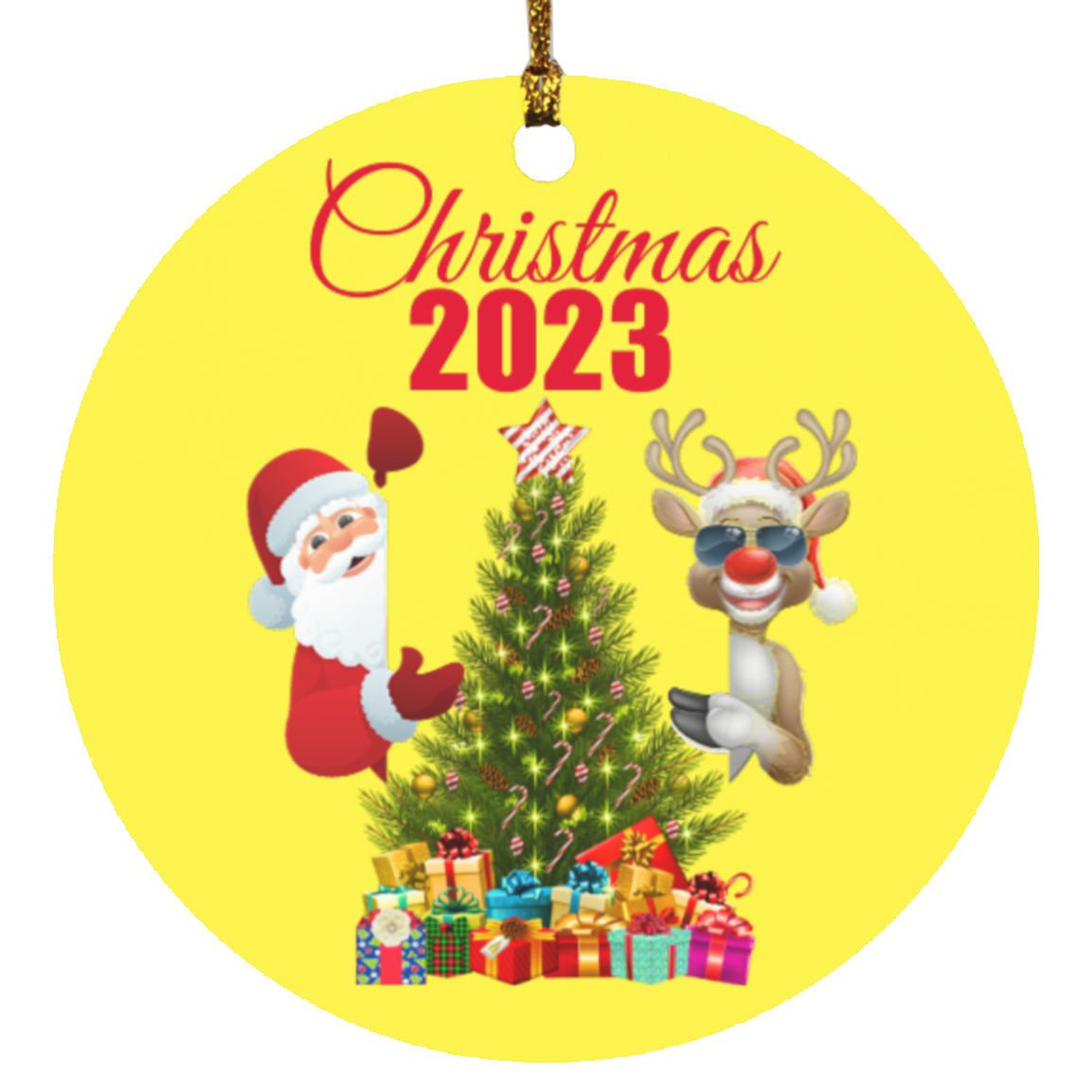 Christmas 2023 Santa and Rudolph Circle Ornament