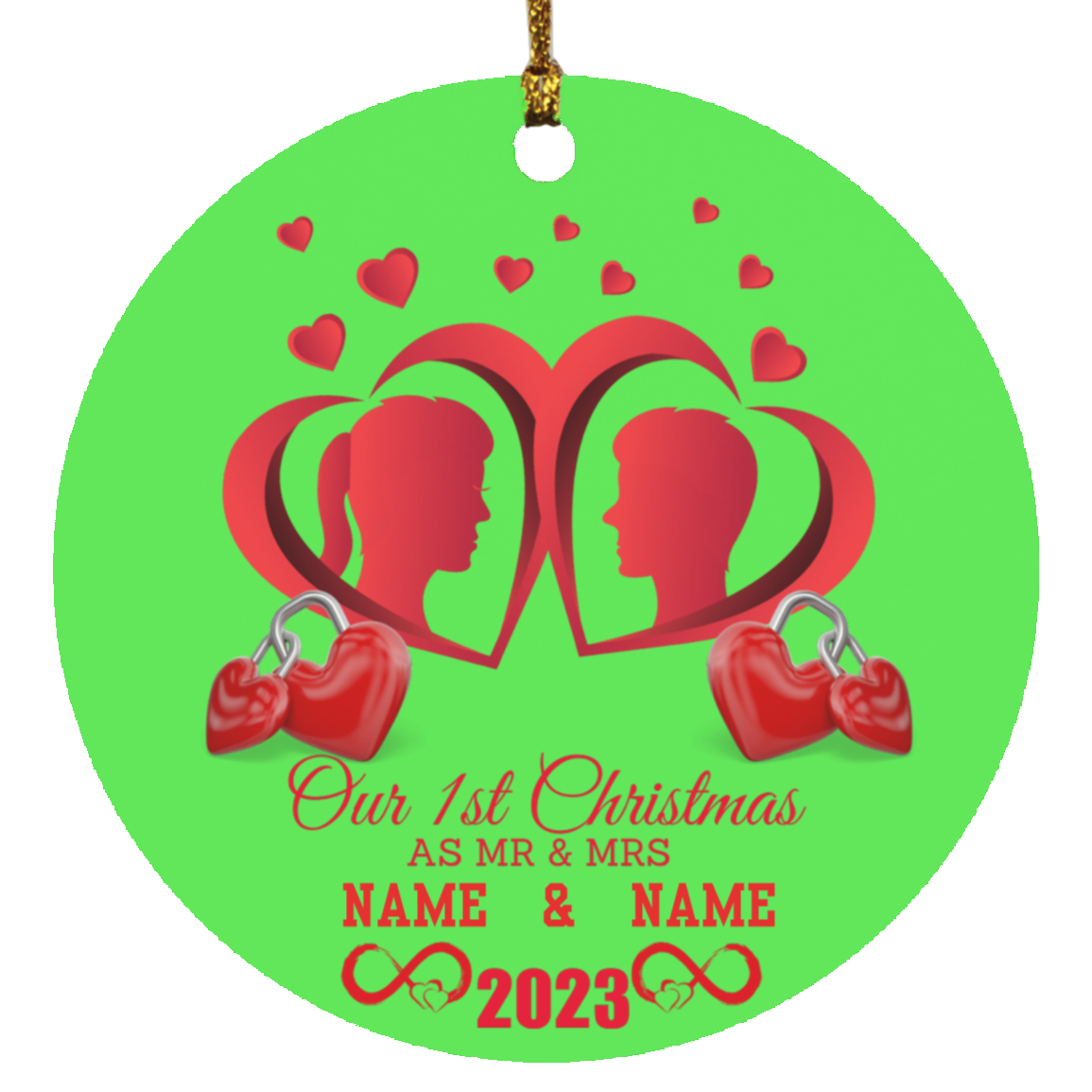 MR & MRS (Custom Name)1st Christmas Circle Ornament