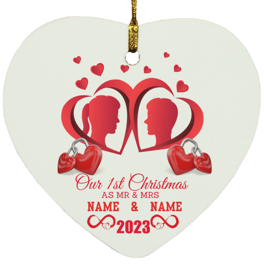 MR & MRS (Custom Name)1st Christmas Heart Ornament