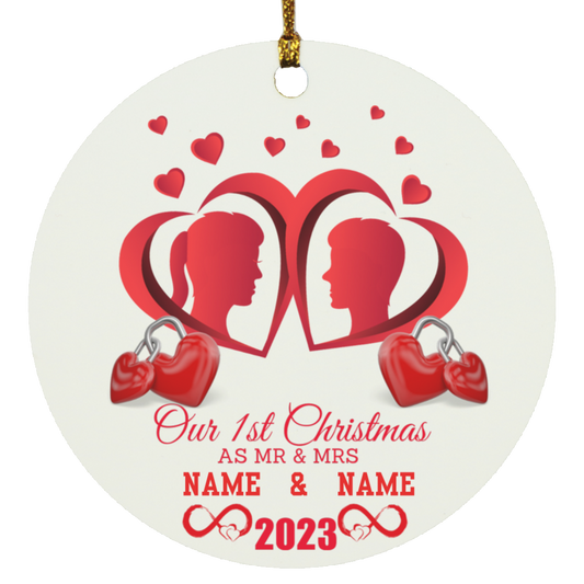 MR & MRS (Custom Name)1st Christmas Circle Ornament