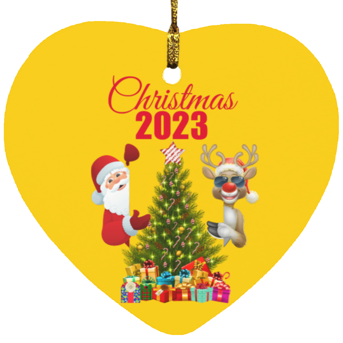 Christmas 2023 Santa and Rudolph Heart Ornament