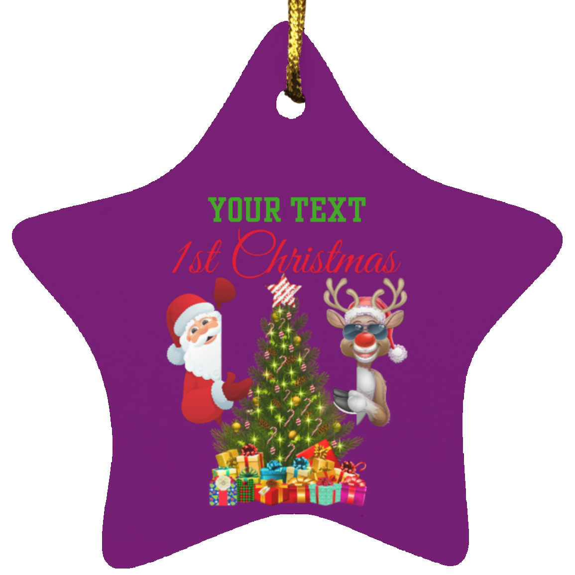 1st Christmas(custom name) Santa and Rudolph Star Ornament