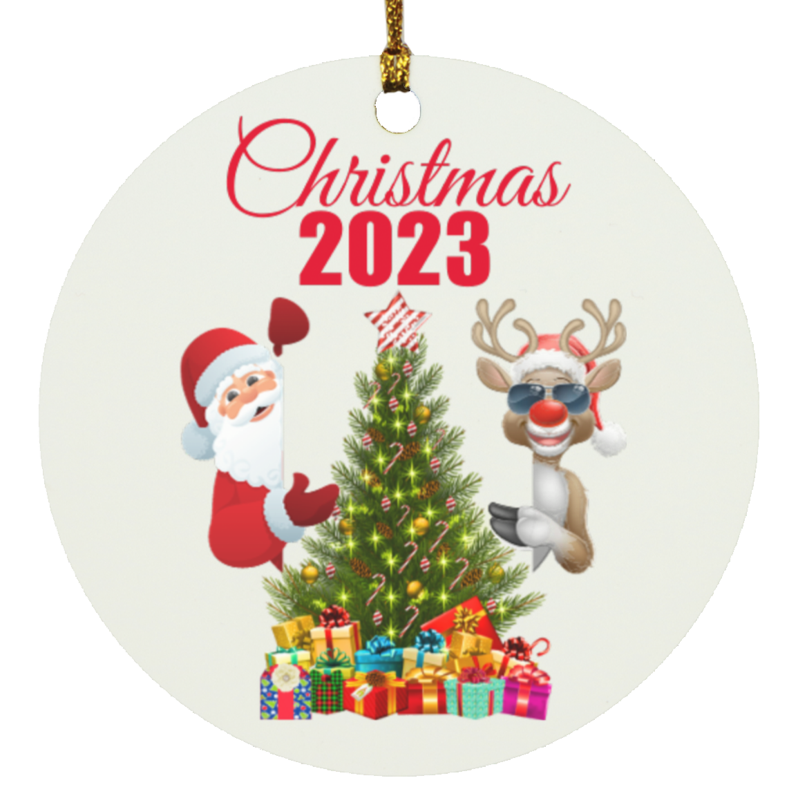 Christmas 2023 Santa and Rudolph Circle Ornament