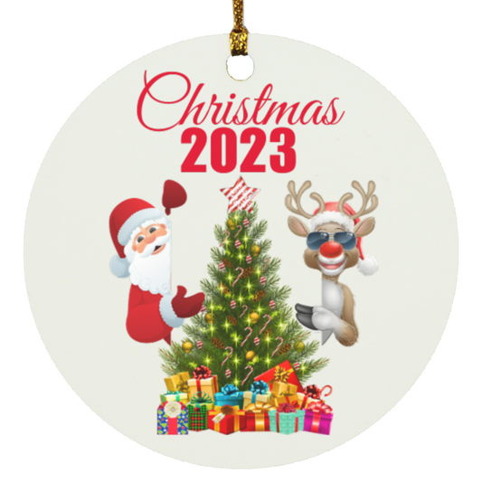 Christmas 2023 Santa and Rudolph Circle Ornament