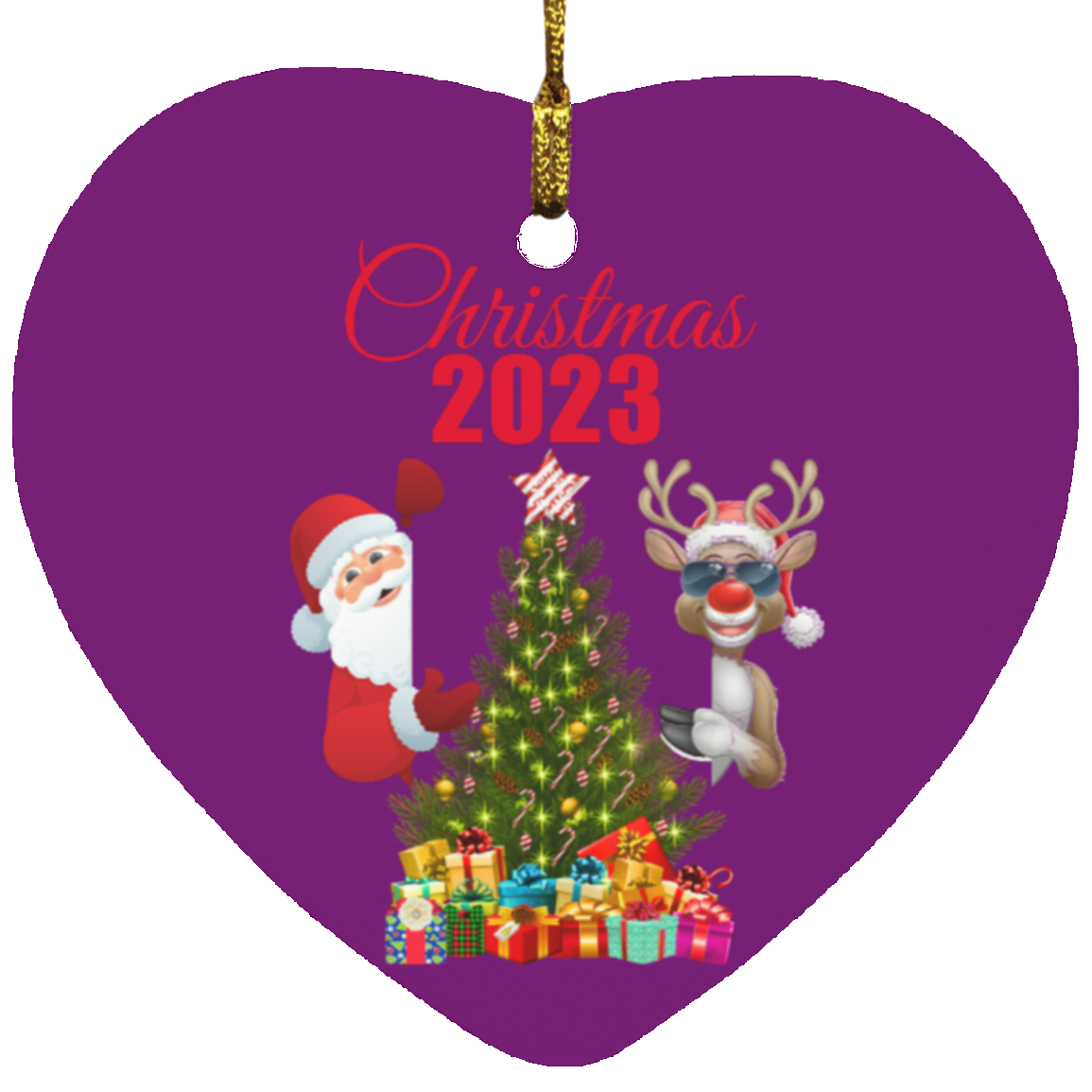 Christmas 2023 Santa and Rudolph Heart Ornament