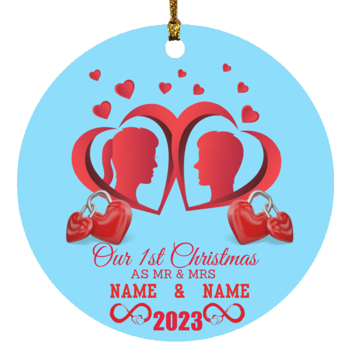 MR & MRS (Custom Name)1st Christmas Circle Ornament