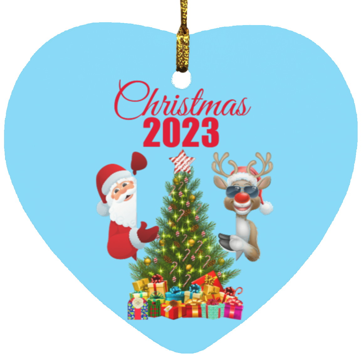 Christmas 2023 Santa and Rudolph Heart Ornament