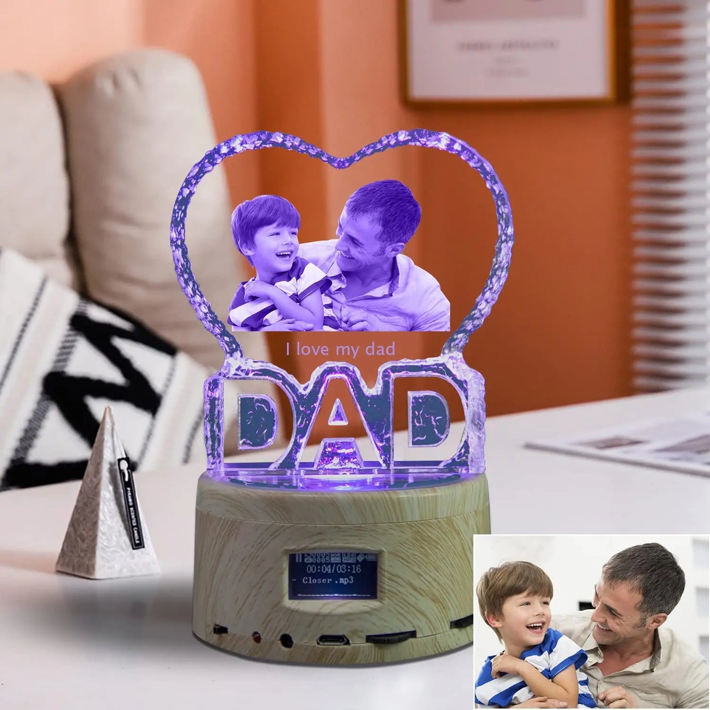 Love Crystal Photo Customized Picture Text NightLight Bluetooth Music Player