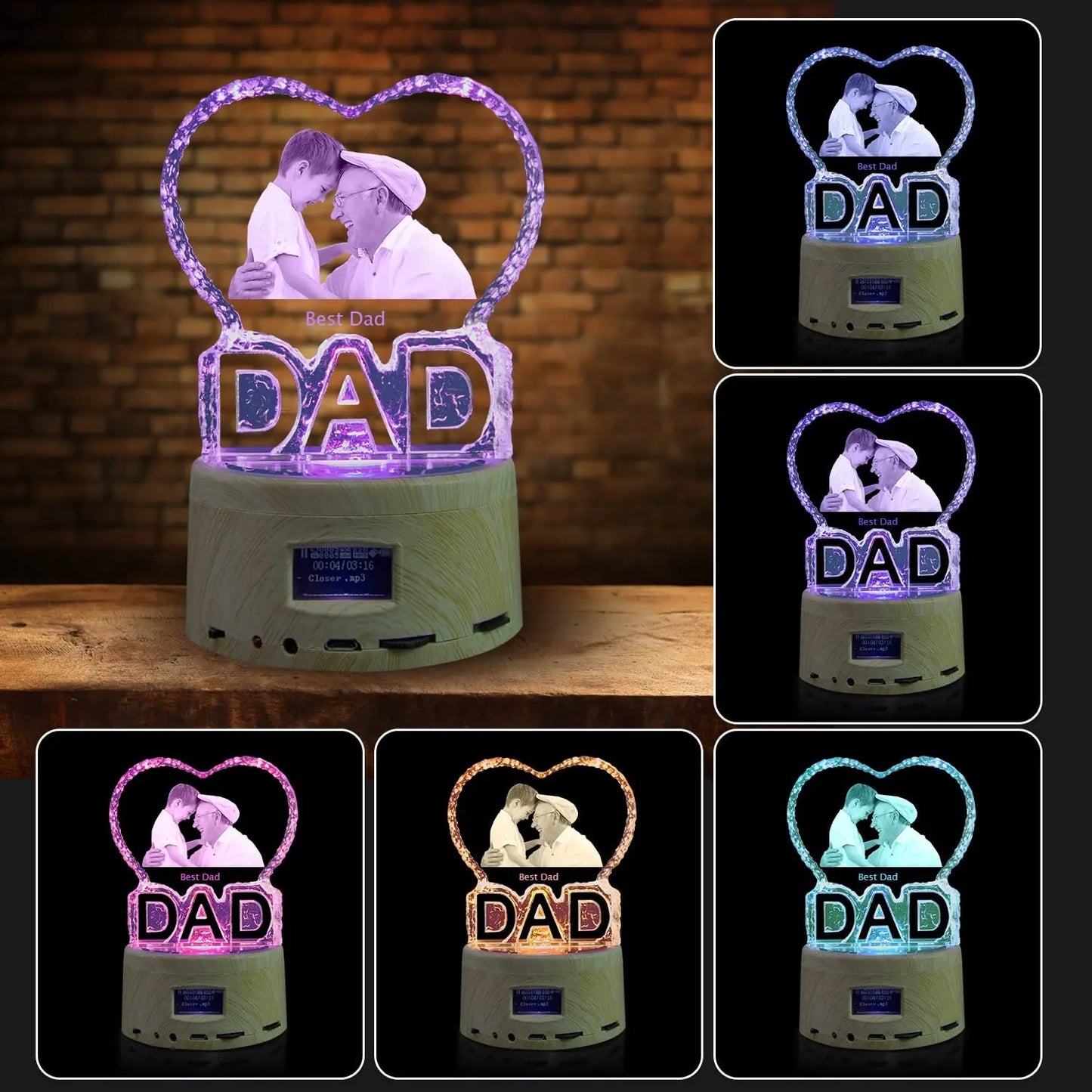 Love/Mom/Dad Crystal Photo Customized Picture Text NightLight Bluetooth Music Player