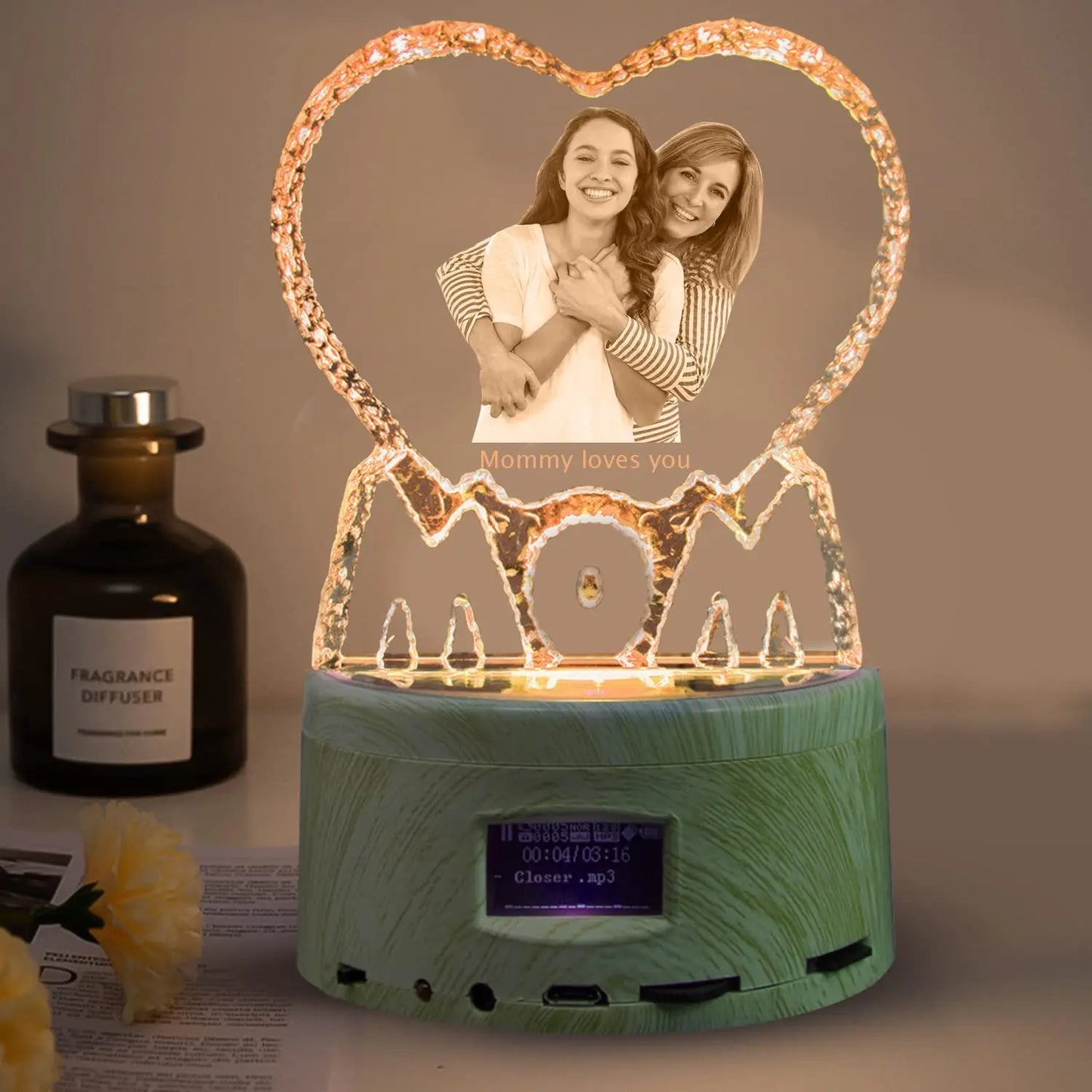 Love/Mom/Dad Crystal Photo Customized Picture Text NightLight Bluetooth Music Player