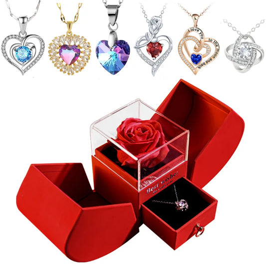 Everlasting Love Rose Gift Box /w Heart Necklace for Valentines DAy