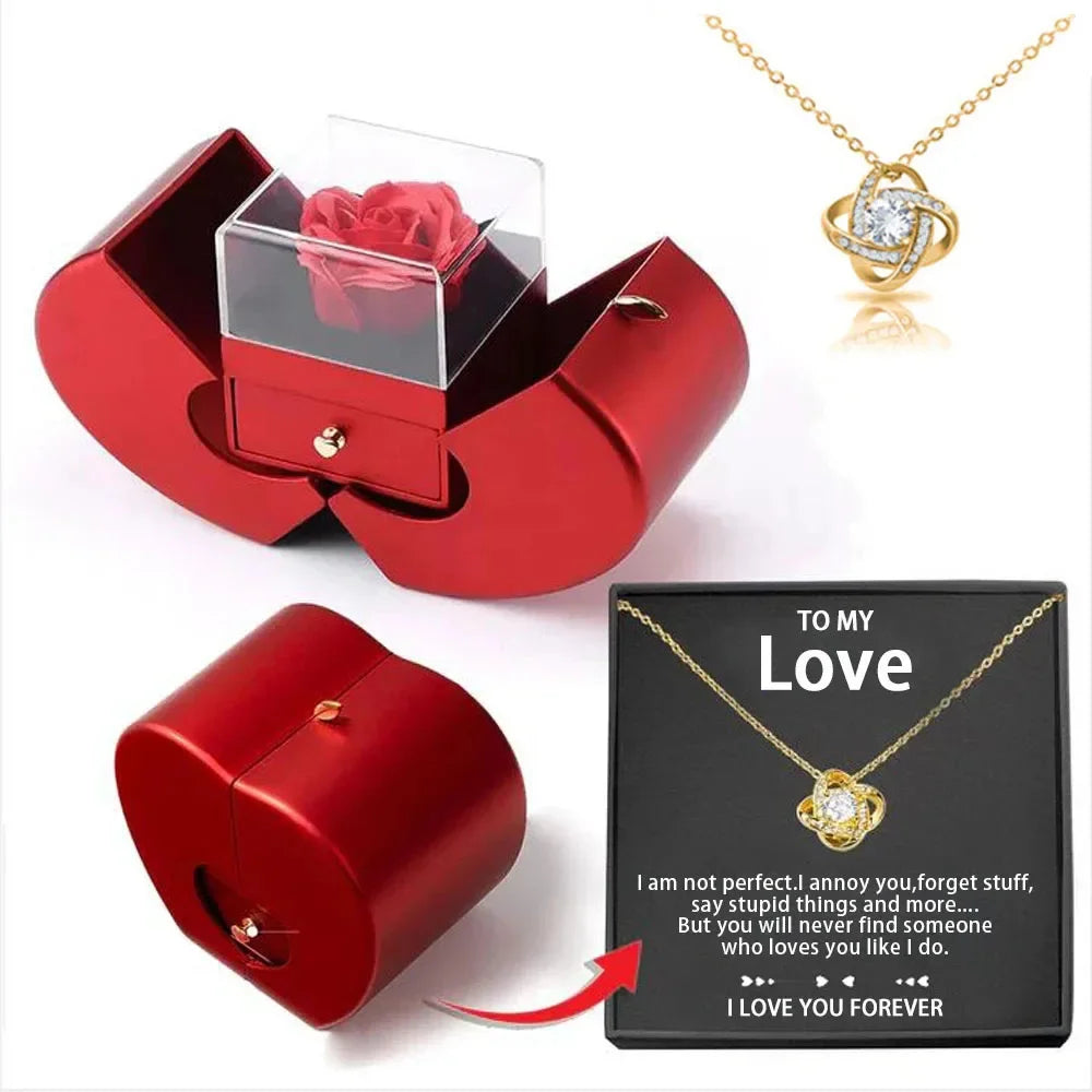 The Everlasting Love Rose Red Apple Jewelry Box Necklace