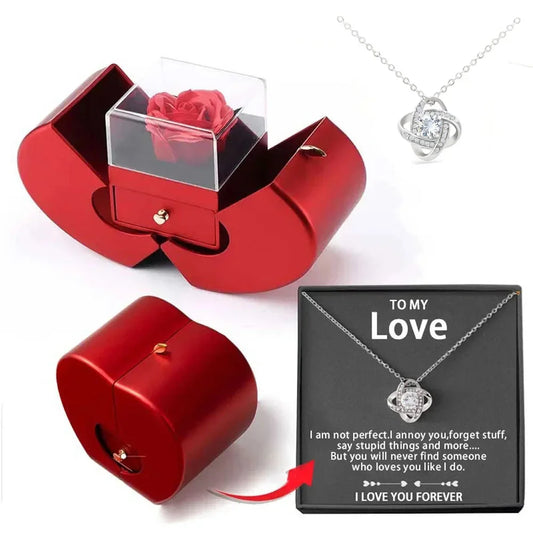 The Everlasting Love Rose Red Apple Jewelry Box Necklace