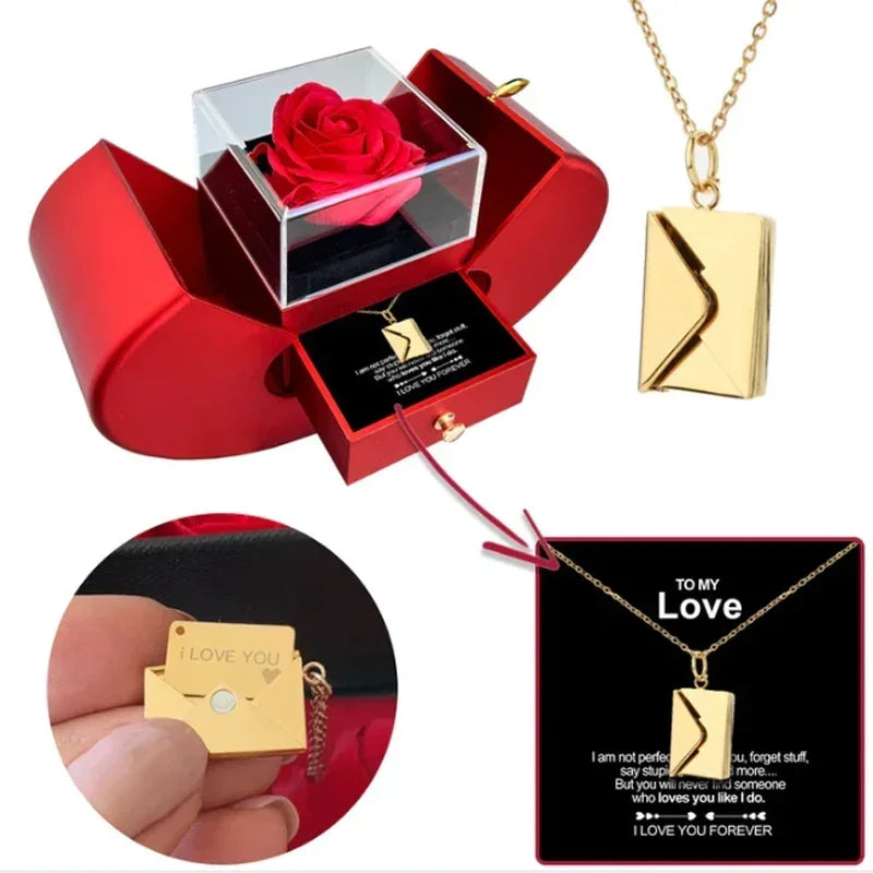 The Everlasting Love Rose Red Apple Jewelry Box Necklace