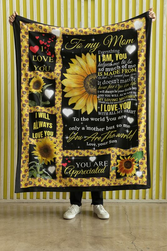 Mom Sunflower Fleece/Sherpa Blanket from Son